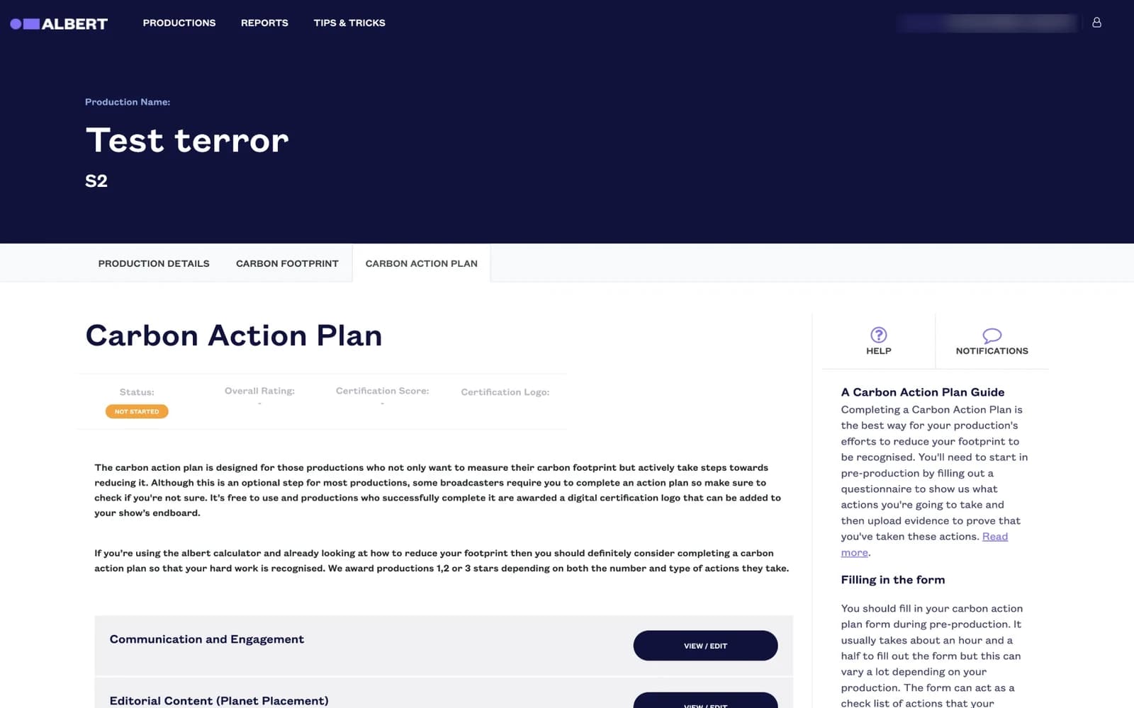 Old carbon action plan with five identical View/Edit buttons