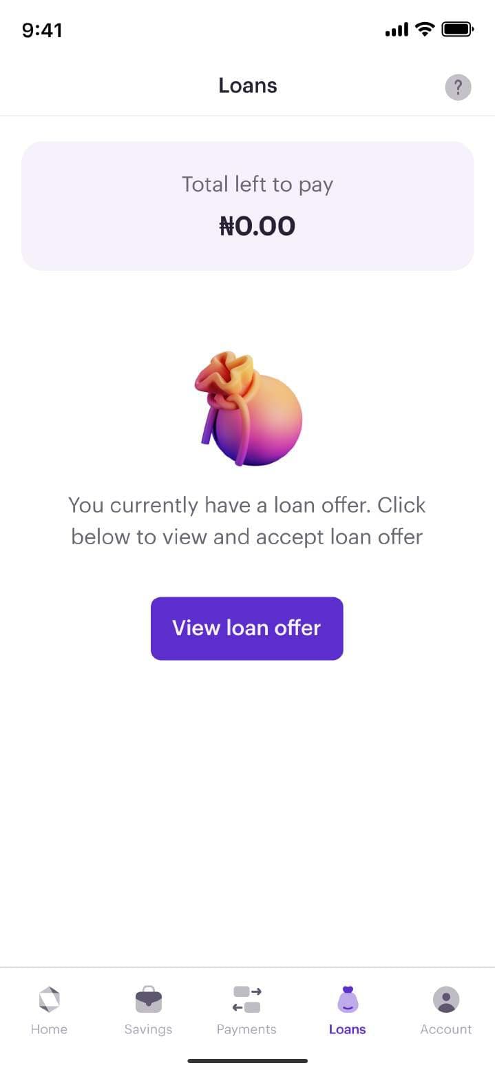 Dashboard prompting the customer to view their loan offer