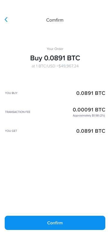 Order confirmation with fees