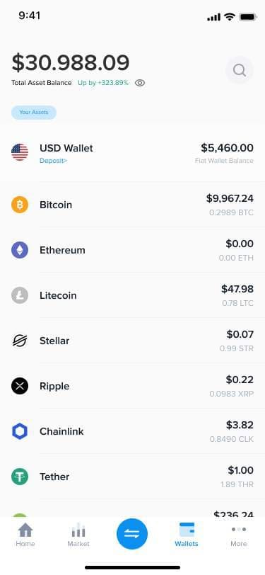 Coinbycedar3 wallet showing total balance and individual coin balances