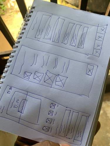 Paper sketches of new Africhange screens