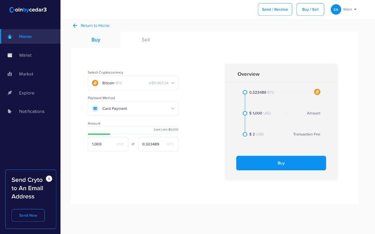 Buy crypto form with order summary